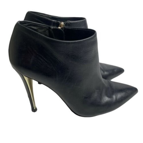 Marciano Guess Stiletto Heel Black Booties Soft Leather Size 6 36 Gold Trim a19 - Picture 1 of 12
